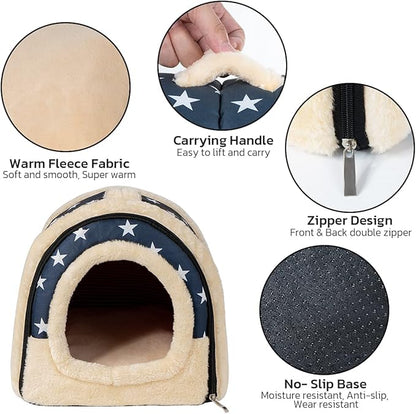 Pet Soft Guinea Pig & Rabbit Cozy Hideout House - Small Animal Bed for Guinea Pigs, Rabbits, Hamsters, Rats & Chinchillas Cave Bed (Stars)
