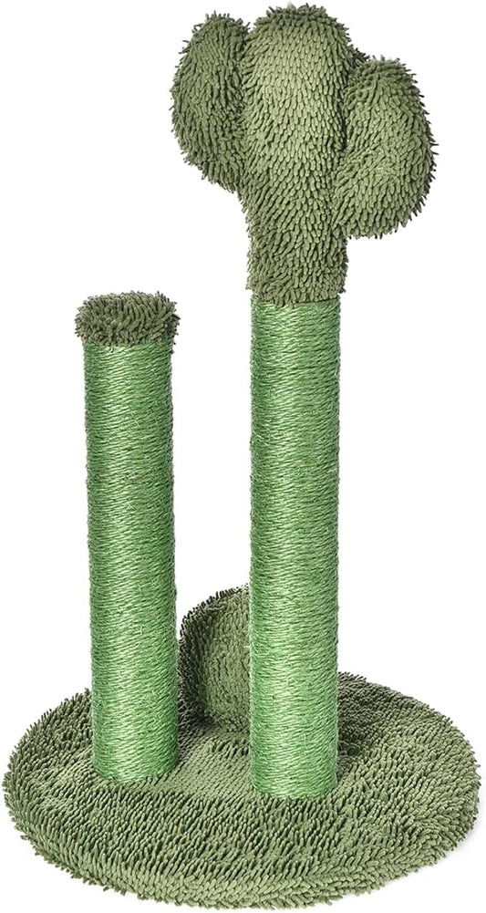 Amazon Basics Sisal Cat Scratching Post, Indoor Cactus Triple Posts for Cats & Kittens with Dangling Ball, Small, 22.4"H, Green