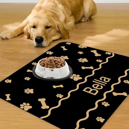 Personalized Dog Food Mats for Floors Custom Pet Placemat Mats for Food and Water Waterproof Customized Pet Food Mat with Name Gifts for Dog & Cat Owners Design 1