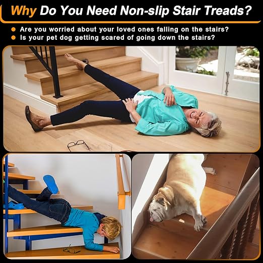 Clear Non Slip Stair Treads for Wooden Steps Indoor 5 Pack 4" x 40" Pre-Cut Anti Slip Stair Strips for Wood Stairs, Grip Tape Transparent Step Tread Grips for Dogs Kids and Pets, Waterproof