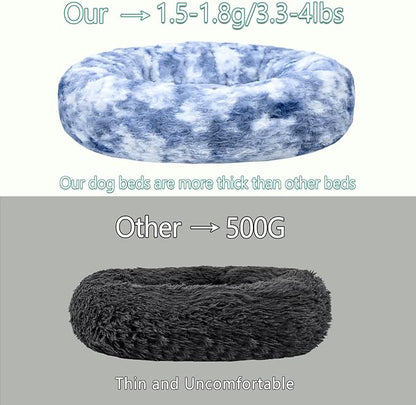 Calming Dog Bed for Medium Dogs Cats, Puppy 31'' Round Anti-Anxiety Warm Fluffy Plush Faux Fur Bed, Soft Anti-Slip Donut Washable, Cozy Medium Puppy Bed, Fits up to 50 lbs Pets