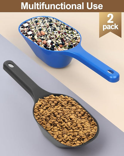 Dog-Cat Food-Scoop Measuring-Cup,1 Cup Capacity Versatile Plastic Pet Food Scoop with Measuring Lines 1 Cup and 1/2 Cup for Precise Portion Control (2, Black and Blue)