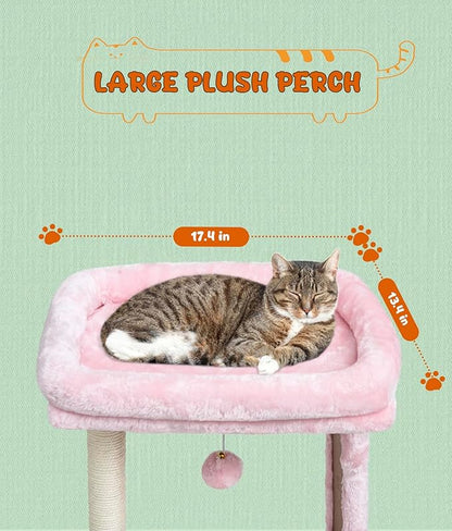 SYANDLVY Small Cat Tree for Indoor Cats, Scratching Board with Perch & Scratching Post, Kittens Scratcher with 2 Dangling Balls, Pink