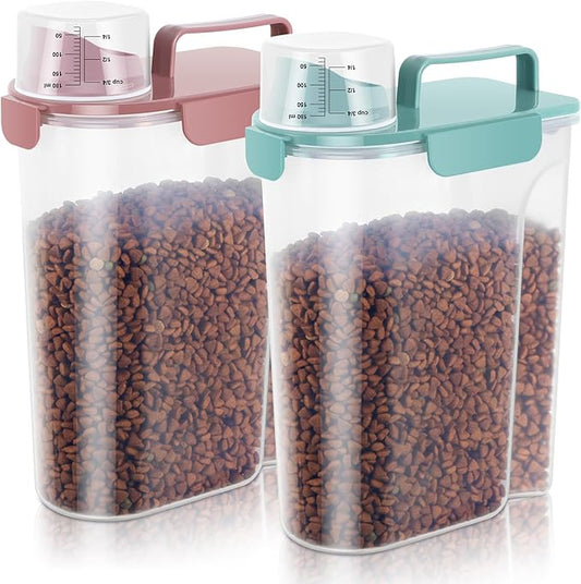 5Lbs Airtight Cat Dog Food Storage Container with Upgraded Large Nozzle BPA-Free, Pet Food Storage Containers for Rice, Grain, Pet Food, Flour, Dog Treat Storage (Pink+Lake Blue, 5L-2pack)
