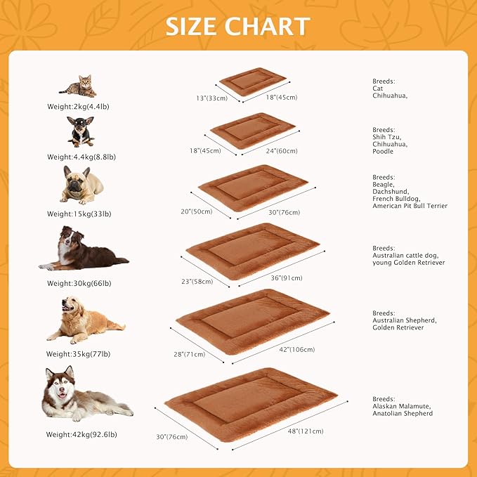 Reversible Dog Bed Mat with Plush and Corn Velvet,Soft Warm Pet Cushion, Dual Purpose Washable Sleeping Mattress Bed for Small Medium Large Dog and Cat XB004 (18 * 13", Orange)