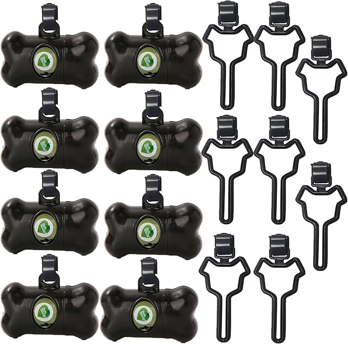 8 Pack Dog Poop Bag Dispenser Include 8 Rolls (120 Bags) Leak-Proof Doggie Pet Waste Bags & 8 Pack Poop Bag Holders(Black)