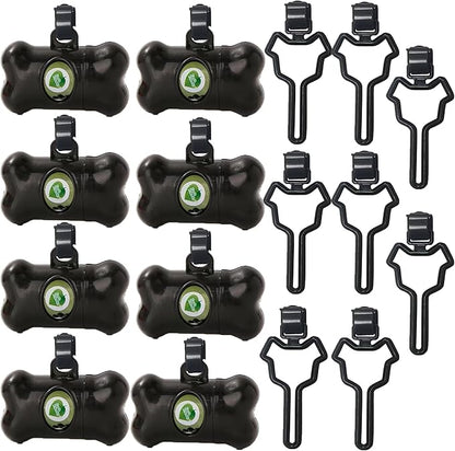 8 Pack Dog Poop Bag Dispenser Include 8 Rolls (120 Bags) Leak-Proof Doggie Pet Waste Bags & 8 Pack Poop Bag Holders(Black)