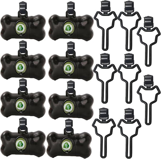 8 Pack Dog Poop Bag Dispenser Include 8 Rolls (120 Bags) Leak-Proof Doggie Pet Waste Bags & 8 Pack Poop Bag Holders(Black)