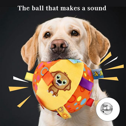 Squeaky Balls for Dogs, 15CM Dog Soccer Ball with Straps & Bell Inside for Tug of War Easy to Carry, Plush Soft Dog Toys for Small/Medium Breed, Kill Time Keep Busy (Blue,15CM)