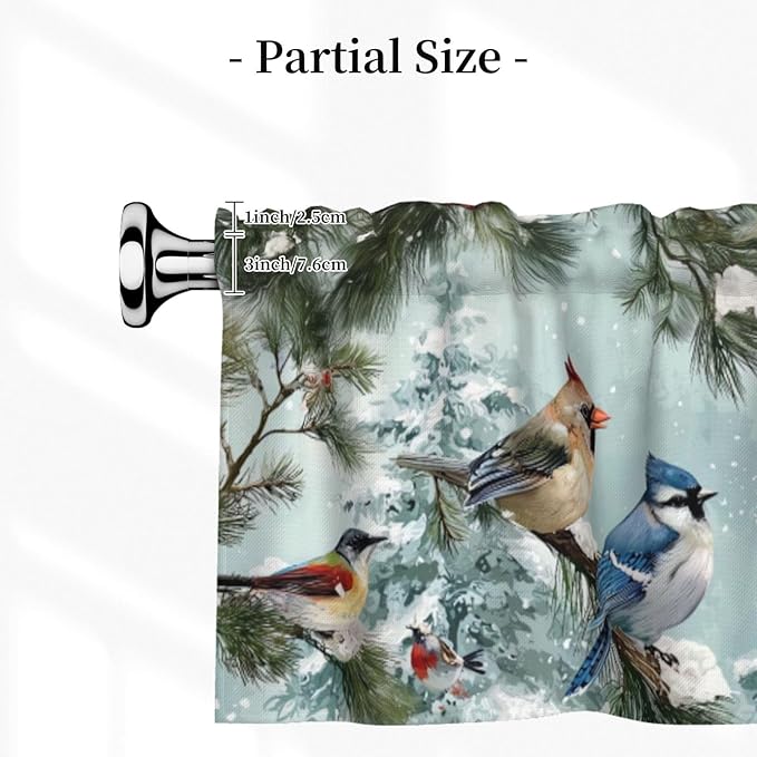 Worltoldb Winter Cardinal Bird Curtain Valance Short Rod Pocket Window Treatment for Living Room Bedroom Kitchen Bathroom 1 Panel 54" W x 18" L