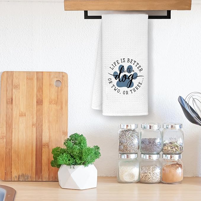 Dog Bathroom Towels, Dog Mom Dad Lovers Owner Gifts for Women Men Dish Waffle Weave Kitchen Towels, Gifts for Pet Lovers Decorative Hand Towels for Kitchen Bathroom Decor, 16x24 Inch