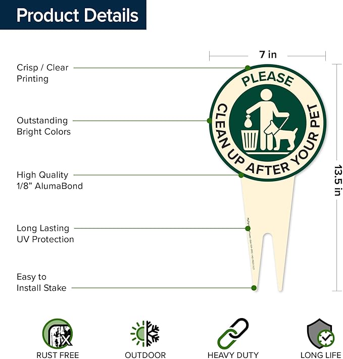 Please Clean Up After Your Pet Sign 7"x13", Heavy Duty Integrated Ground Stakes, No Poop Lawn Sign, Indoor/Outdoor Use, Rust Free Aluminum Composite, Made in USA by My Sign center
