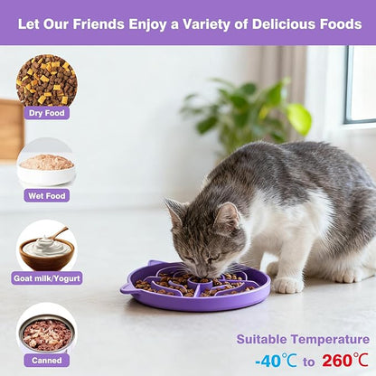 MateeyLife 2 Pcs Silicone Slow Feeder Cat Bowl, Puzzle Feeder Cat Food Dish, Non-Slip Silicone Bowl for Cats, Suitable for Dry and Wet Foods, Puppy Bowls to Slow Down Eating, Prevent Overeating
