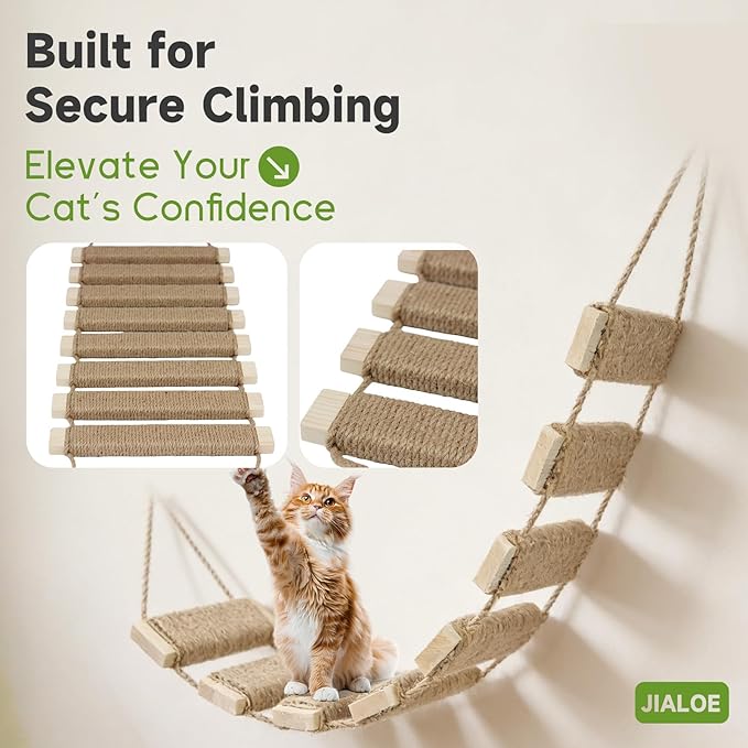 22in Outdoor Cat Tree & Bridge, Multi-Level Cat Ladder with Sisal Rope, Durable Climbing Frame, Scratch Post, Perch & Play Tower for Indoor/Outdoor Cats, Parrots & Small Pets (Wood, 22in)
