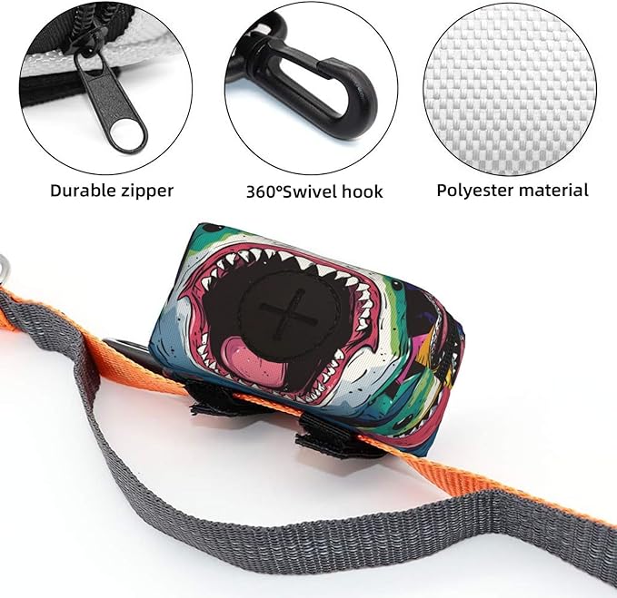 Dog Poop Bag Holder for Leashes - Lightweight Pet Waste Bags Dispenser Doggy Zippered Pouch for Puppy Walking Accessories(Shark Mouth)