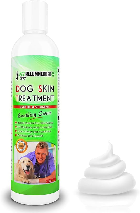 Vet Recommended Dog Dry Skin Cream & Moisturizer - Helps Dog Hair Loss Regrowth - Dry Nose & Cracked Paws - Works with Hot Spots for Dogs - 240ml (8 Oz)