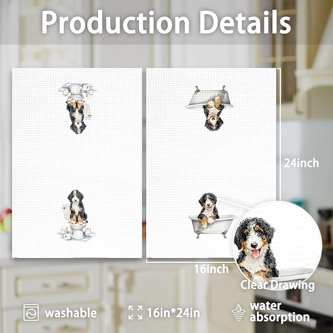 Funny Bernedoodle Dog Hand Towels Set of 2, Gifts for Bernedoodle Dog Owners Lovers, Cute Puppy Pet Decor for Bathroom, Funny Pet Lovers Gifts Toilet Hand Towels for Bathroom Washroom,16x24In
