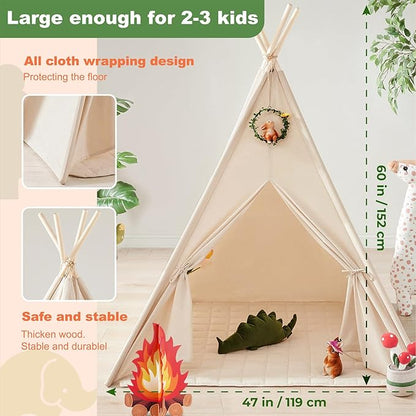 Tiny Land Teepee Tent for Kids with Star Lights, Foldable Play Tent for Girls & Boys, Washable Indoor Toddler Tent, Cozy Warm Reading Nook & Room Decor