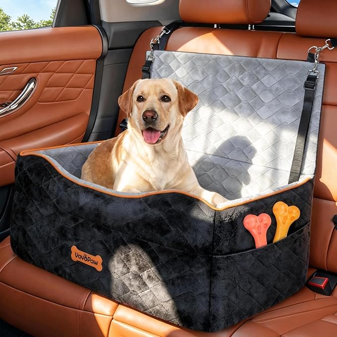 Dog Car Seat for Medium Dog, Dogs Booster Seat Under 50Lbs or 2 Small Dogs Washable, Pet Car Seats with 2 Safety Leashes, Pets Sofa Bed Cushion Add Thick Sponge, Pet Cars Carrier for Travel