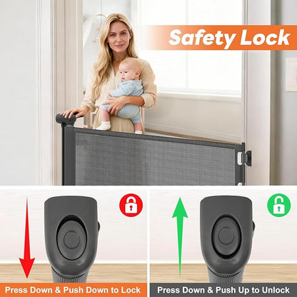 70 Inch Wide Retractable Baby Gate for Doorways, Extra Long Dog Gate Indoor Pet Gate Retractable Gate Outdoor Gates for Decks, Extra Long Baby Gates for Large Openings, Gray