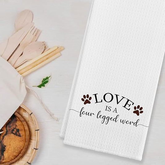 EIONEY Cute Dog Paws Love is A Four Legged Word Kitchen Towels & Tea Towels,Dish Cloth Flour Sack Hand Towel for Farmhouse Kitchen Decor,24 X 16 Inches Cotton Dish Towels Dishcloths,Dog Lovers Gifts