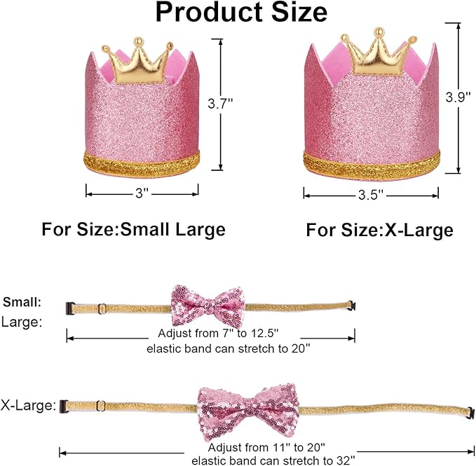 PTDECOR Dog Birthday Party Supplies, Multi Size Birthday Girl Bandana, Pink Crowns Hat Set for Small Pets (Small)