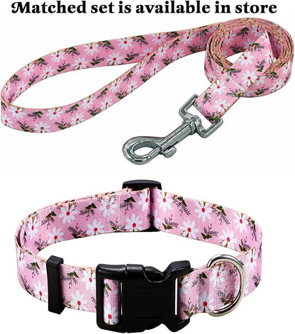 Dog Collar with Bohemia Floral Tribal Geometric Patterns - Soft Ethnic Style Collar Adjustable for Small Medium Large Dogs (Pink White Flower,M)