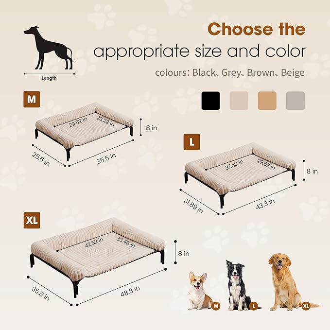 Elevated Dog Bed with Removable Bolster Cushion Mat, Raised Pet Cot for Large Sized Dogs with Breathable & Washable Mesh, Indoor & Outdoor Pet Hammock with Skid-Resistant Feet.