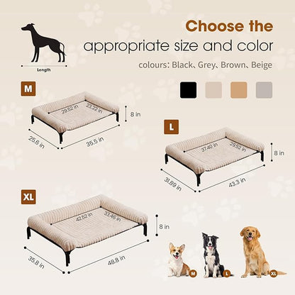 Elevated Dog Bed with Removable Bolster Cushion Mat, Raised Pet Cot for Large Sized Dogs with Breathable & Washable Mesh, Indoor & Outdoor Pet Hammock with Skid-Resistant Feet.
