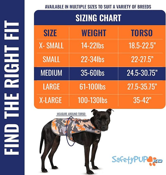 SafetyPUP XD Dog Reflective Vest – Hi-Vis Fluorescent Visibility That Helps to Safeguard Your Pet On/Off Leash in Urban & Rural Areas (Camo, Medium)