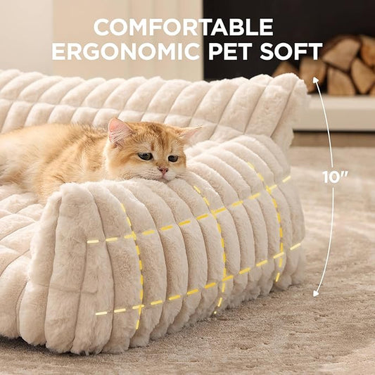 Joydeco Cat Couch for Pets, 30 inch Plush Pet Sofa, Cat Bed for Indoor Cats with Removable Washable Cover, Supportive Pet Sofa, Cream