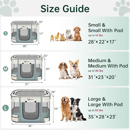 Dog Playpen,Cat Pet Puppy Pen,Portable Playpens for Dogs Indoor Outdoor Travel Camping Use,Foldable Dog Kennel Tent Crate for Rabbit Small Animals with Carrying Case (Grey with Pad, Medium)