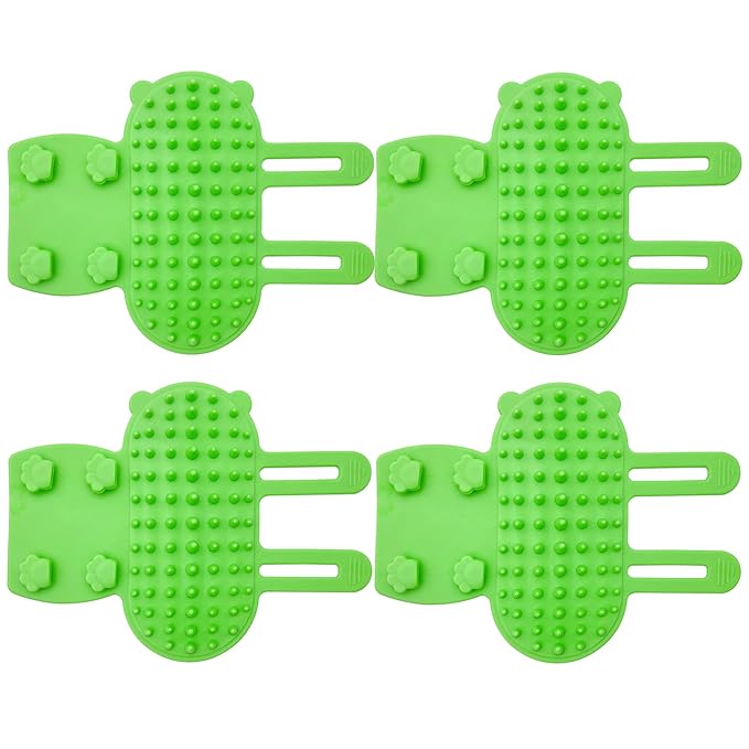 4 Pcs Cat Self Groomer Brush - Adjustable Silicone Pet Grooming & Massage Tool Face Itch Relief Scratching Hair Scrubber Table Leg Dual Strap Design for Cats & Dogs (Green)