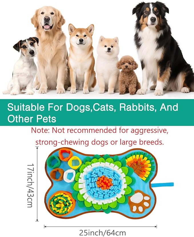 ORIA Snuffle Mat for Dogs, 25x17'' Interactive Slow Feeder Mat with Mental Stimulation for Boredom, Anxiety Relief, Dog Puzzle Toy & Treats Hunting Game for Small Medium Dogs