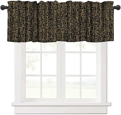 Vintage Ancient Egypt Valance Curtains, Old Egypt Golden Hieroglyphics Print African Pharaoh Theme Ethnic Religion Window Valance Curtain for Farmhouse Bedroom Living Room Kitchen 54x18inch