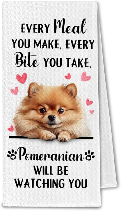 Pomeranian Gifts Kitchen Towels, Funny Dog Tea Dish Towels for Kitchen Decorative, Pomeranian Dog Lovers Gifts for Women, Every Meal You Make Every Bite You Take Hand Towel, 16x24 Inch