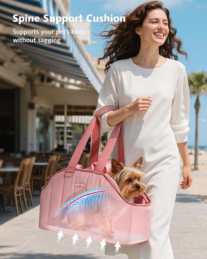 Pecute Dog Purse Carrier, Lightweight Dog Carriers for Small Dogs with Large Pockets, Dog Soft-Sided Carriers up to 6.6lbs, Pet Carrier for Puppy Cat Rabbit, Suitable for Travel, Subway, Pink