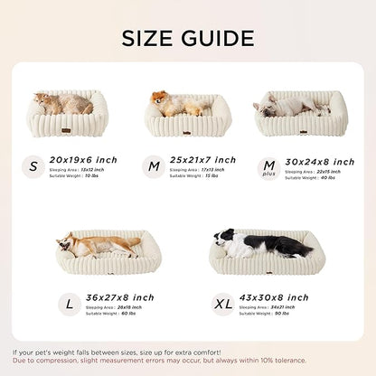 Bedsure ComfyFleece™ Cute Dog Bed Medium Size Dog - Washable Furry Puppy Beds, Rectangle Orthopedic Corduroy Fleece Pet Beds with Removable Zipper Cover, 30x24x8inches,Amphora