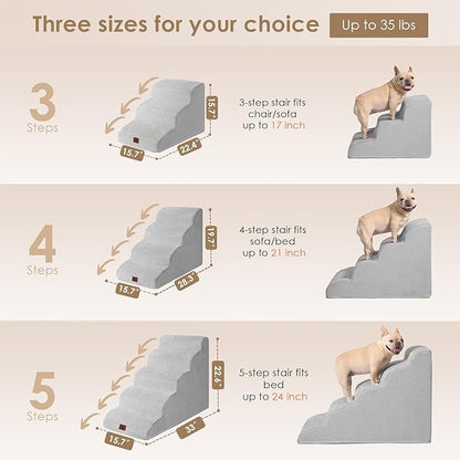 EHEYCIGA Curved Dog Stairs Ramp for Small Dogs 15.7" H, 3-Step Dog Steps for Couch Sofa and Chair, Pet Stairs for Cats, Non-Slip Balanced Pet Steps Indoor, Light Grey