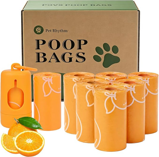 Citrus Scented Dog Poop Bags - 120 counts Orange Pet Waste Bags with Dispensers, Extra Large 13x9 Inch Leak-Proof Fragrance Bags for Dogs Walking and Cat Litter