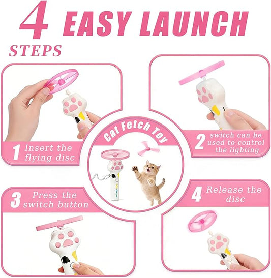 Cat Fetch Toy Launcher,Flying Disc Launcher Toy Rechargeable with 10 Flying Discs,Flying Cat Toy Disc Launcher for Kitten Dog Playing Interactive Hunting Tracking Toys for Outdoor Indoor,White