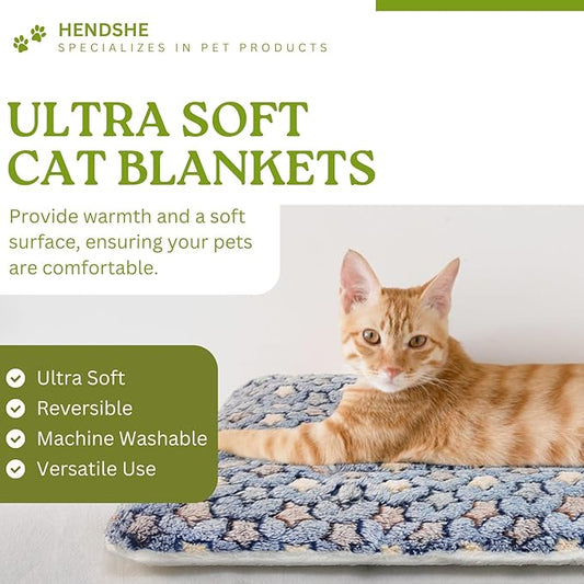 2 Pack Cat Blankets for Indoor Cats, Ultra Soft Reversible Mat, Fluffy Flannel Blanket for Small Dogs and Cats, Washable Pet Pad, X-Large