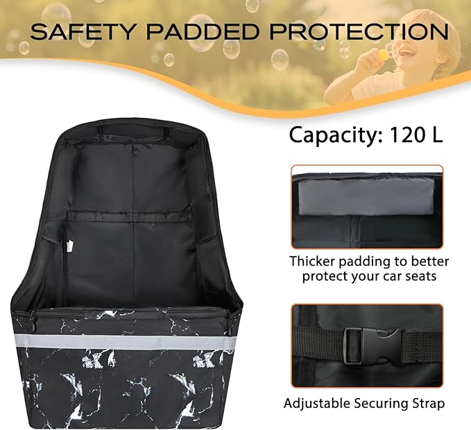 LARIPOP Car Seat Travel Bag for Airplane Gate Check Approved, Padded Backpack with Adjustable Straps, Reflective Strips & Protective Feet for Infant Convertible Booster Seats, Black M