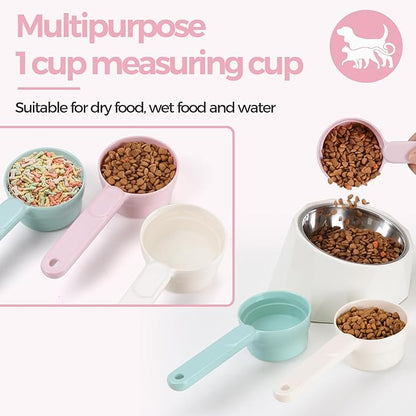 Melamine Pet Food Scoop, Cat Food Measuring Cups, Comfortable Long Handle Scoop for Dog, Cat, Ferret and Rabbit Food, 1 Cup Size Pet Food Feeding Scoop Dishwasher Safe (Pink