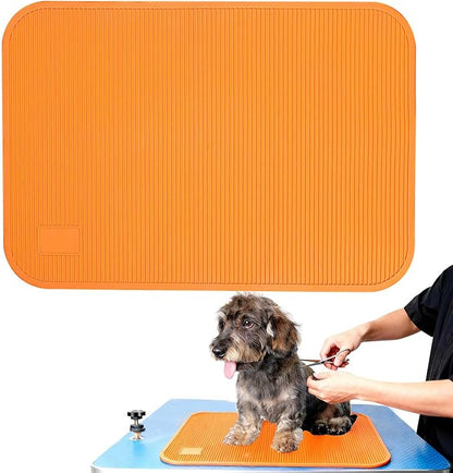 Dog Grooming Table Mat Pad Non Slip，Silicone Durable Premium Non-Slip Dog Bath Mat，Slip Mat - Bathing Mat for Pets，22.45inchX15.75inch (Orange)