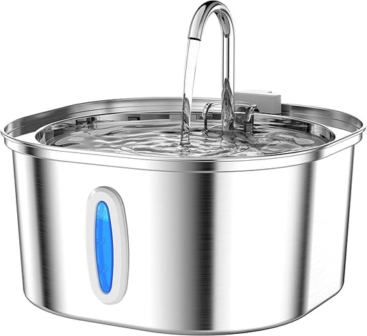 PEKTACO Stainless Steel Cat Water Fountain, 3.2L/108oz Cat Water Dispenser with Quiet Water Pump, Dishwasher Safe Pet Drinking Fountain for Cats