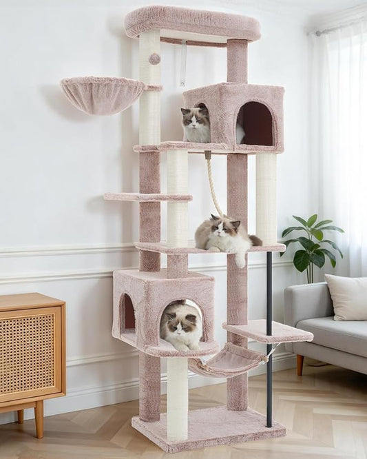 Gitelsnour Cat Tree for Indoor Cats Large Adult, 70.5'' Cat Tower with Scratching Post, Sturdy Steel Pube Cat Tree Tower with Large Playing Platfrom, Hammock and Basket, Top Perch, Mushroom GCT024MU