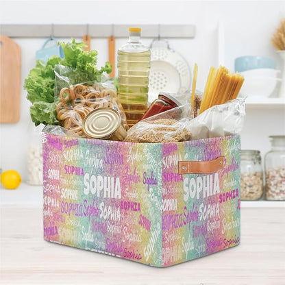 Custom Rectangular Baby Storage Bin, Kids Toys & Books Shelf, Clothes & Towel Storage, Gift & Pet Basket with Colorful Bling Sequins & Glitters in Pink & Yellow