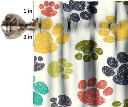 Paw Valances Curtain for Kitchen, Colorful Animal Paws Print Window Treatment Valances Short Curtains Rod Pocket Drape for Dining Room Home Farmhouse Decor, 54x18inch