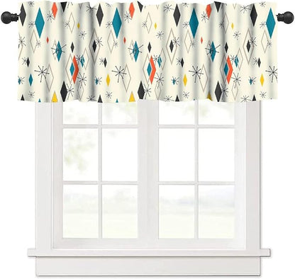 Mid Century Window Valance Curtains, Vintage Modern Abstract Geometric Pattern Retro Atomic Starburst 50s 60s Curtain Valance for Bedroom Living Room Kitchen 54x18inch